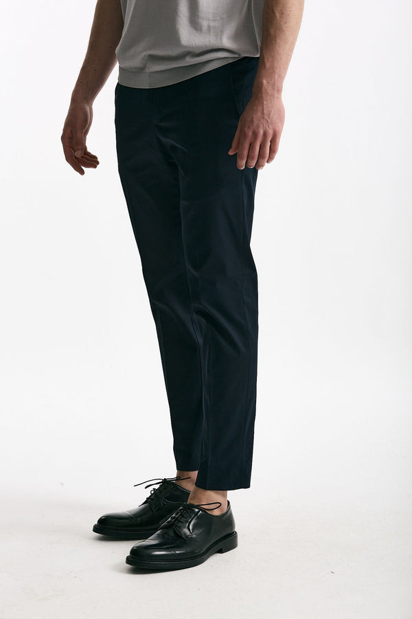Pantalone EDGE-DIECI in cotone raso stretch blu uomo Pt torino