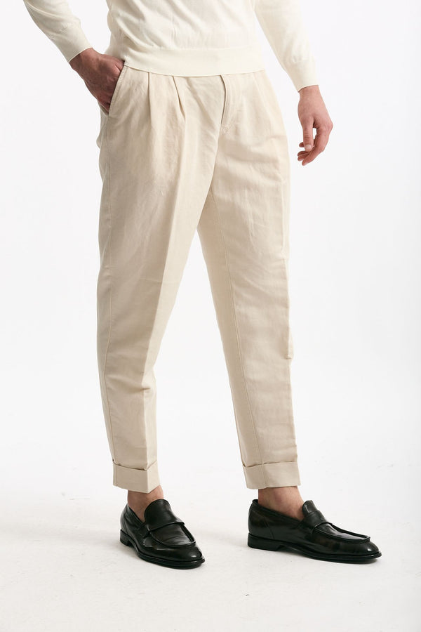 Pantalone REWORKED- CARROT in lino e cotone panna uomo Pt torino