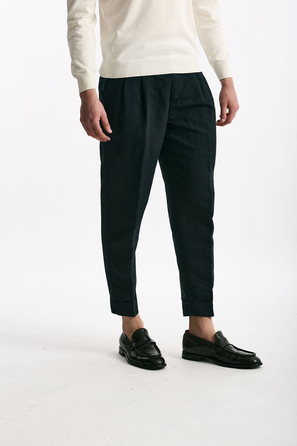Pantalone REWORKED- CARROT in lino e cotone blu uomo Pt torino
