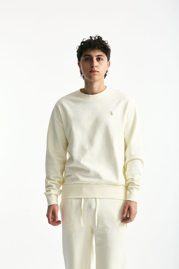 Felpa in cotone lavato panna uomo Polo ralph lauren