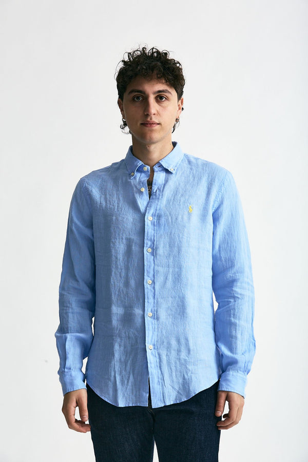 Camicia in lino azzurro uomo Polo ralph lauren