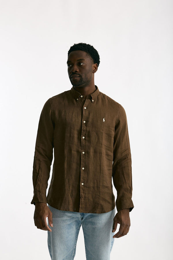 Camicia in lino marrone uomo Polo ralph lauren