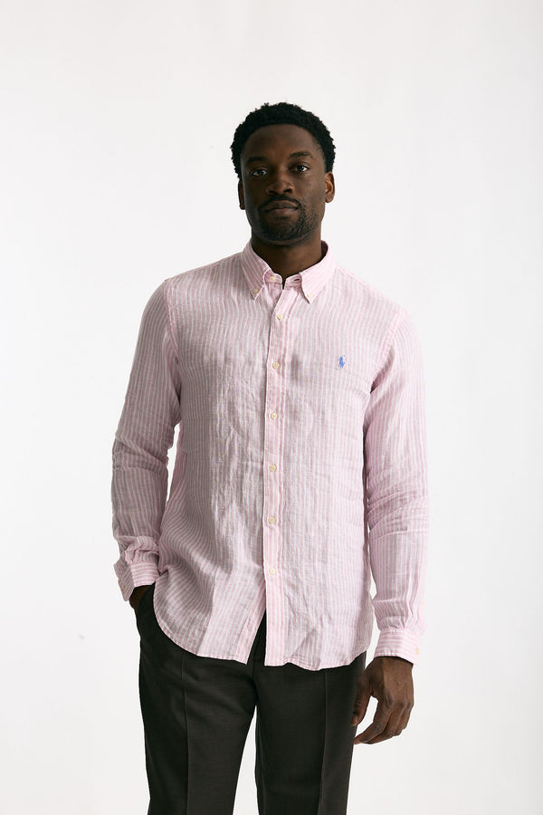 Camicia in lino bianco e rosa uomo Polo ralph lauren