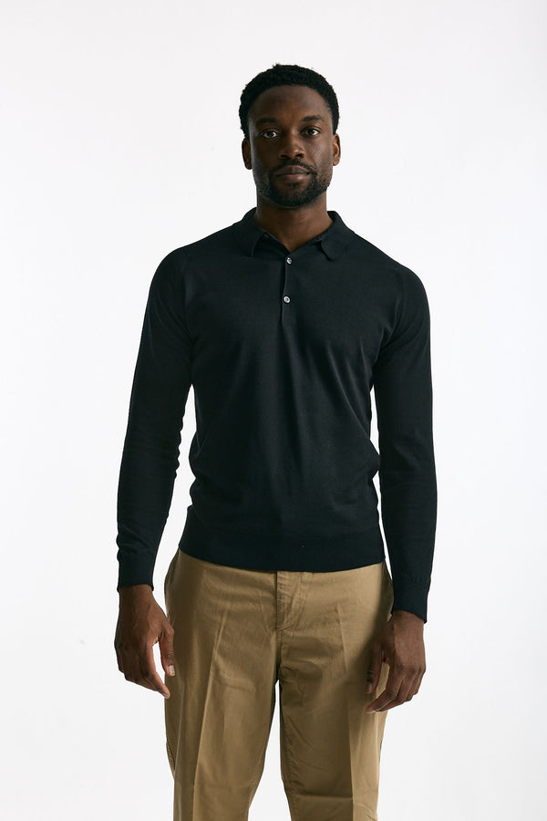 Polo BRADWELL in cotone sea island nero uomo John smedley