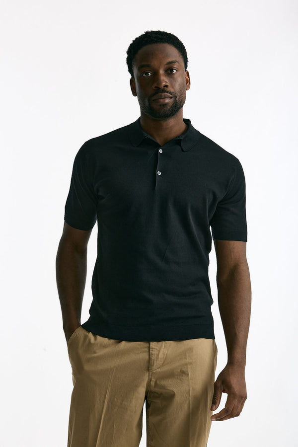 Polo ADRIAN in cotone sea island nero uomo John smedley