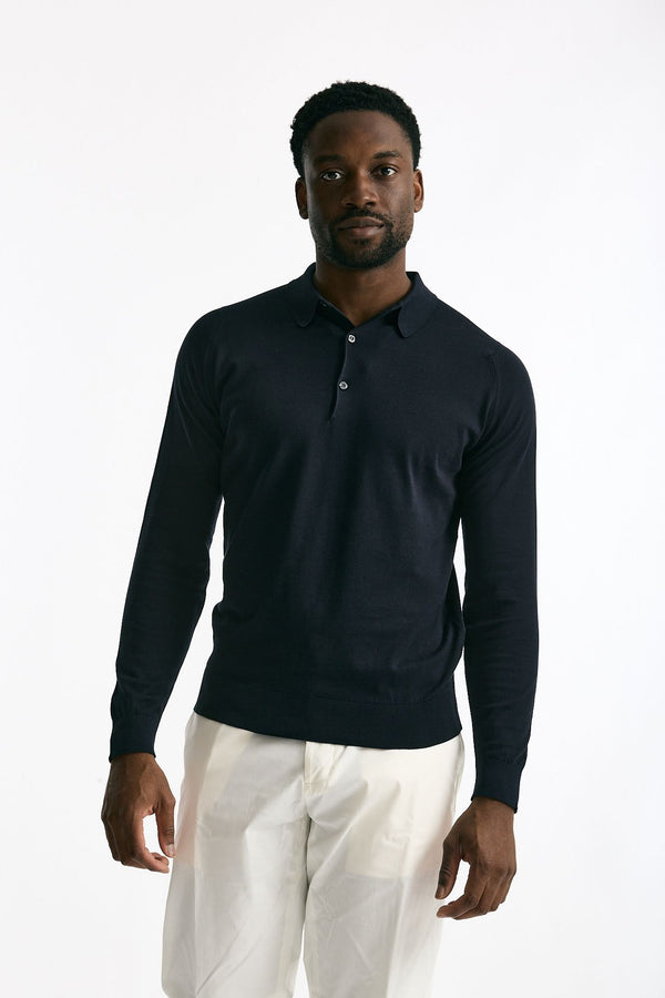 Polo BRADWELL in cotone sea island blu uomo John smedley