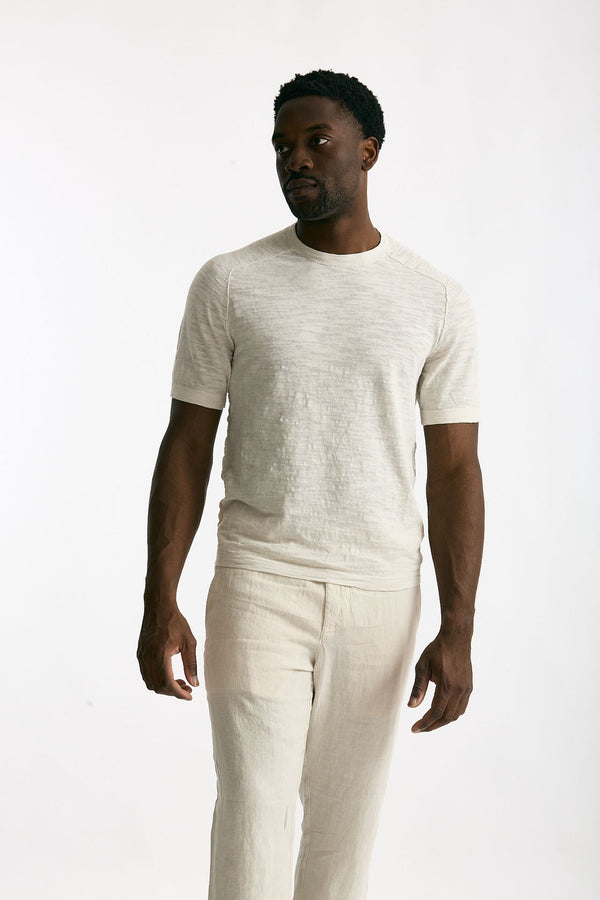 T shirt in cotone e lino beige uomo Transit uomo