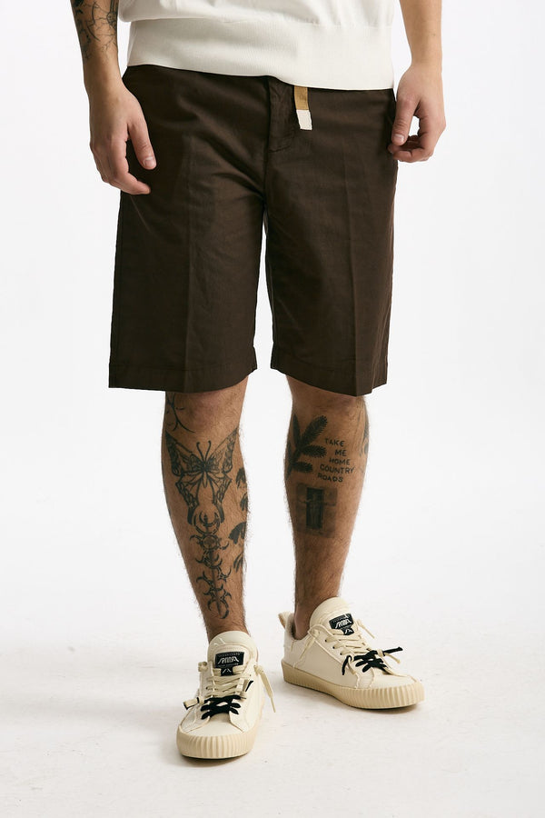 Bermuda in cotone e lino stretch marrone uomo White sand