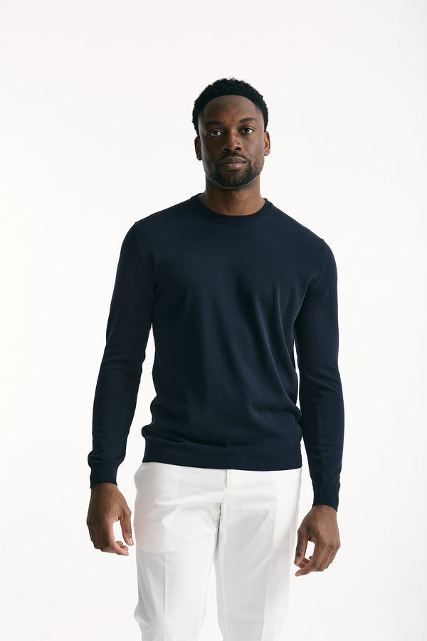 Maglia girocollo in cotone blu uomo Zanone