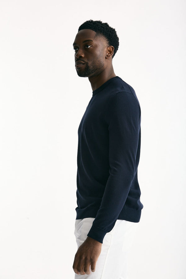 Maglia girocollo in cotone blu uomo Zanone