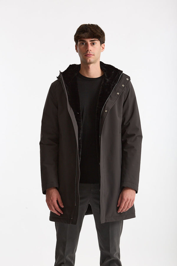 Parka esterno in nylon grigio antracite uomo Herno