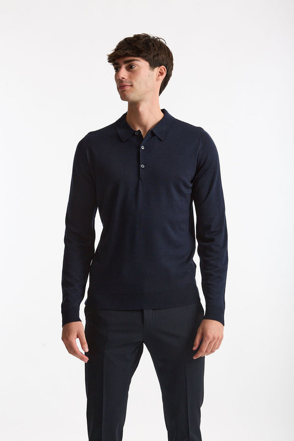 Polo in lana blu uomo John smedley