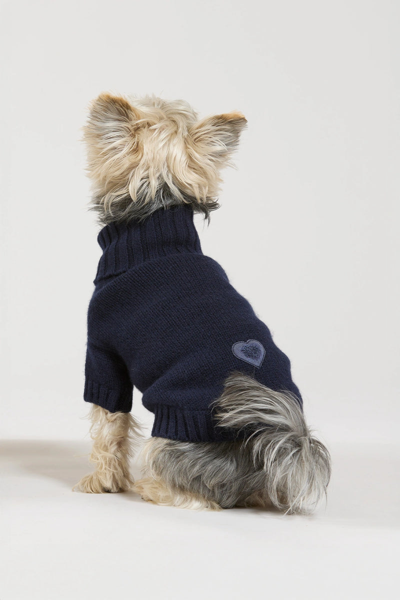 Maglia doggy in lana e cachemire blu donna Twinies - 5