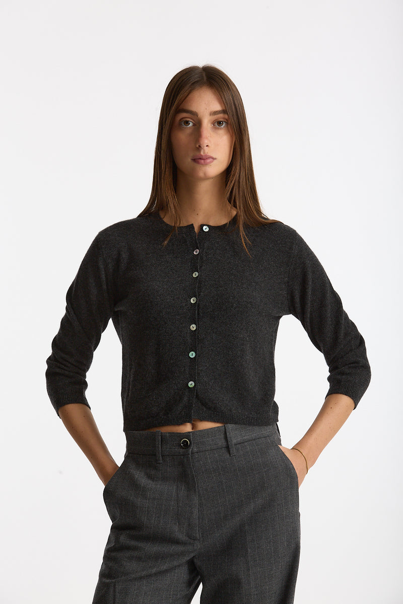 Cardigan slim in morbido cashmere grigio antracite donna Be you - 1