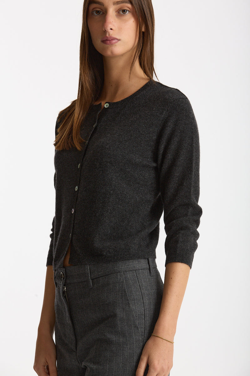 Cardigan slim in morbido cashmere grigio antracite donna Be you - 2