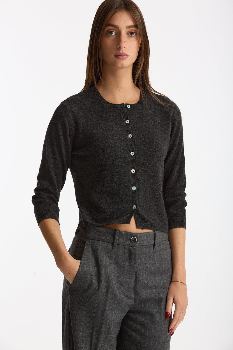 Cardigan slim in morbido cashmere grigio antracite donna Be you - 4