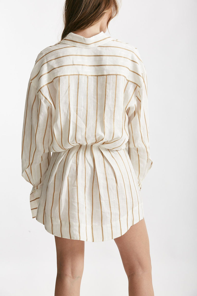 abito camicia rigato bianco e cammello donna The andamane - 3