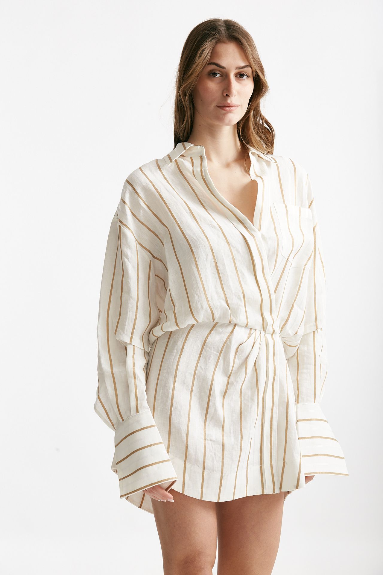 abito camicia rigato bianco e cammello donna The andamane - 4