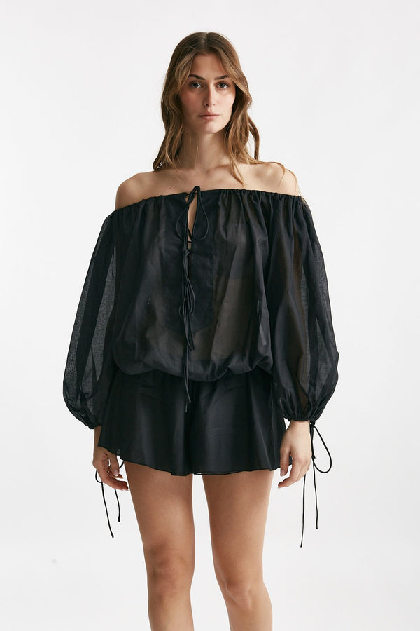 jumpsuit scollata in mussola di cotone nero donna The andamane