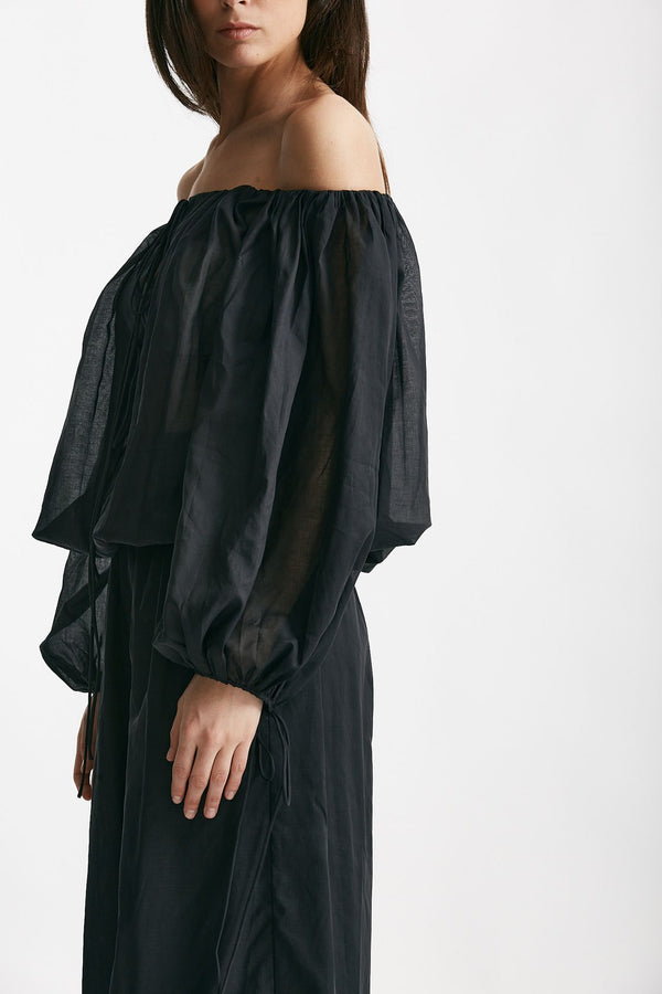 camicia scollata in mussola di cotone nero donna The andamane