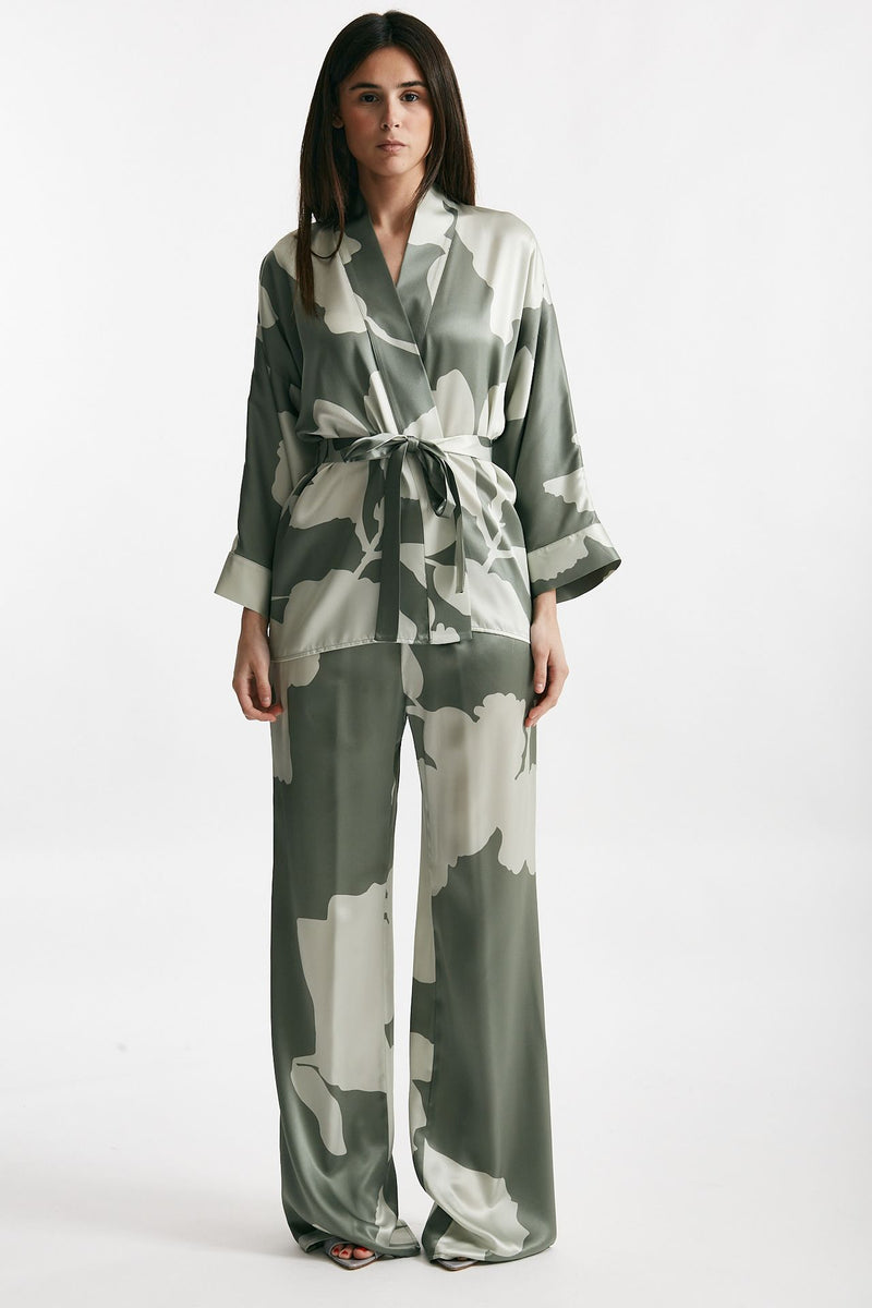 pantalone fluido in raso di pura seta fantasia donna Antonelli firenze - 1