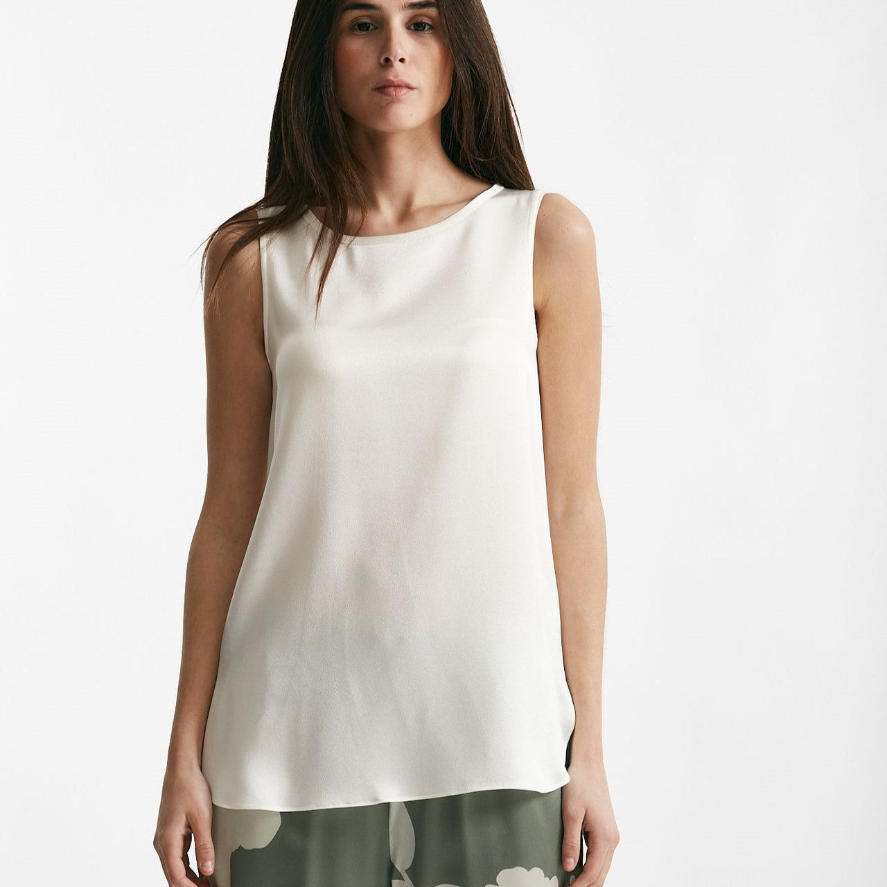 top in misto seta bianco donna Antonelli firenze - 5