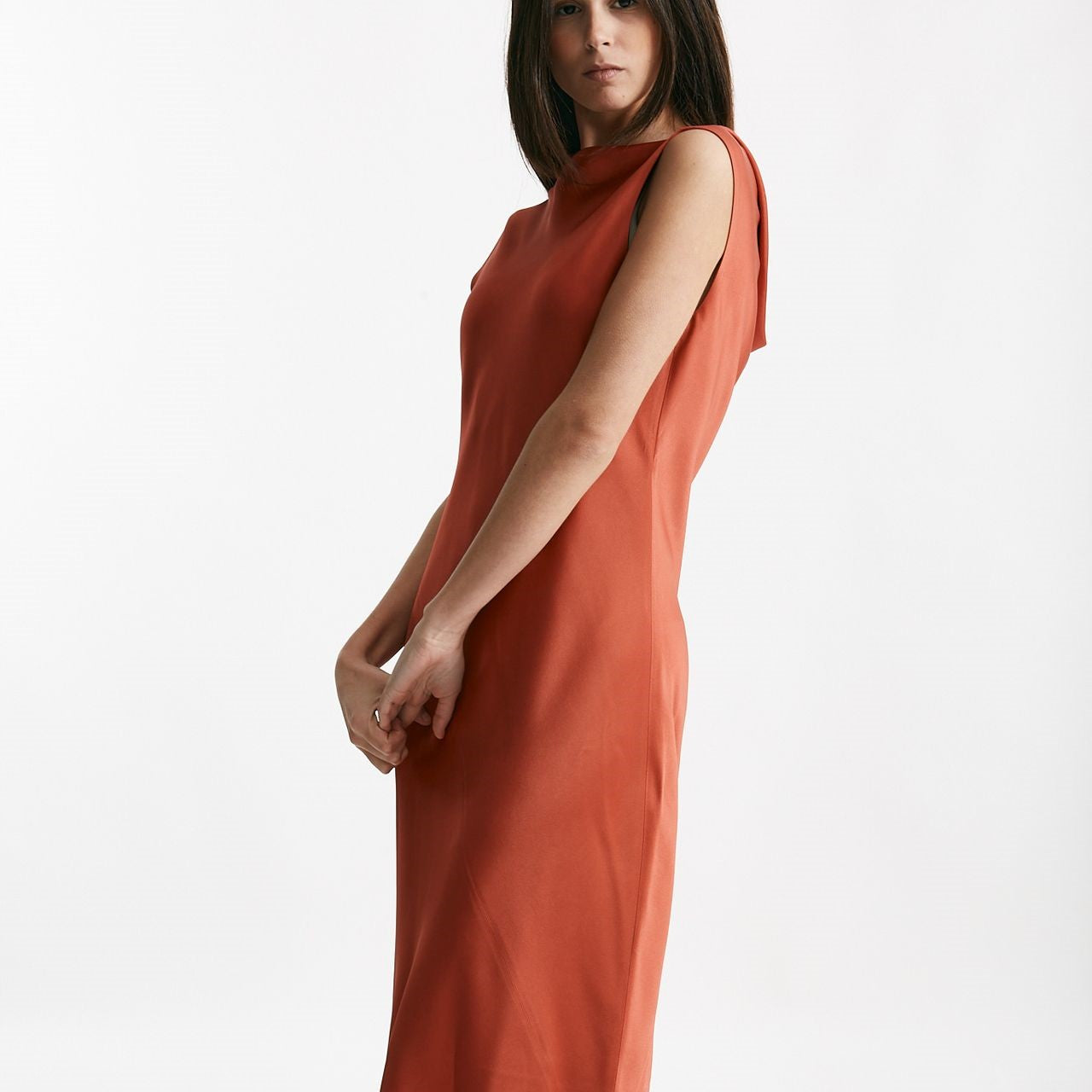 abito lungo rosso corallo donna Antonelli firenze - 7