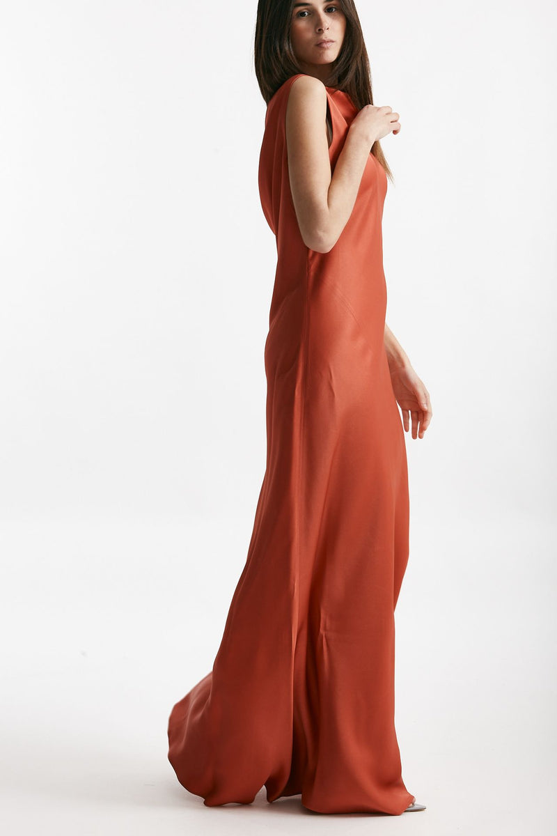abito lungo rosso corallo donna Antonelli firenze - 4