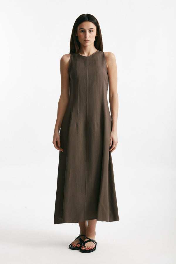 abito in viscosa e lino marrone donna Antonelli firenze