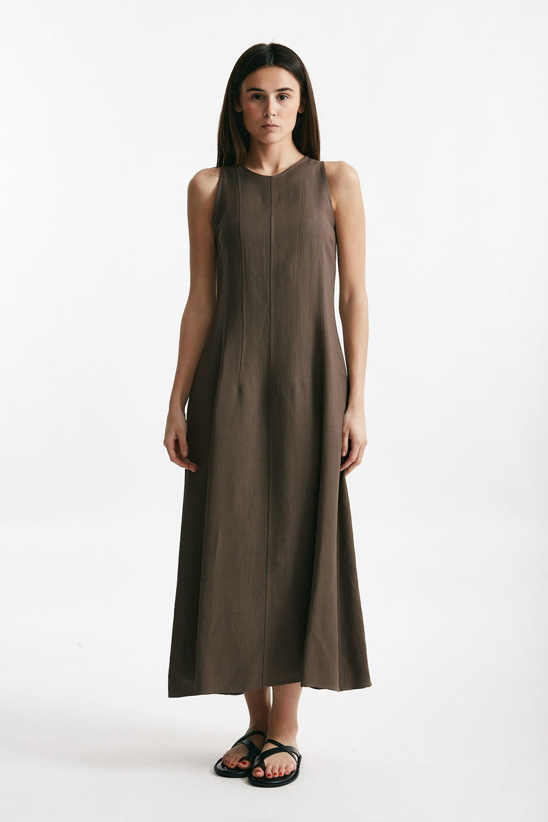 abito in viscosa e lino marrone donna Antonelli firenze - 1