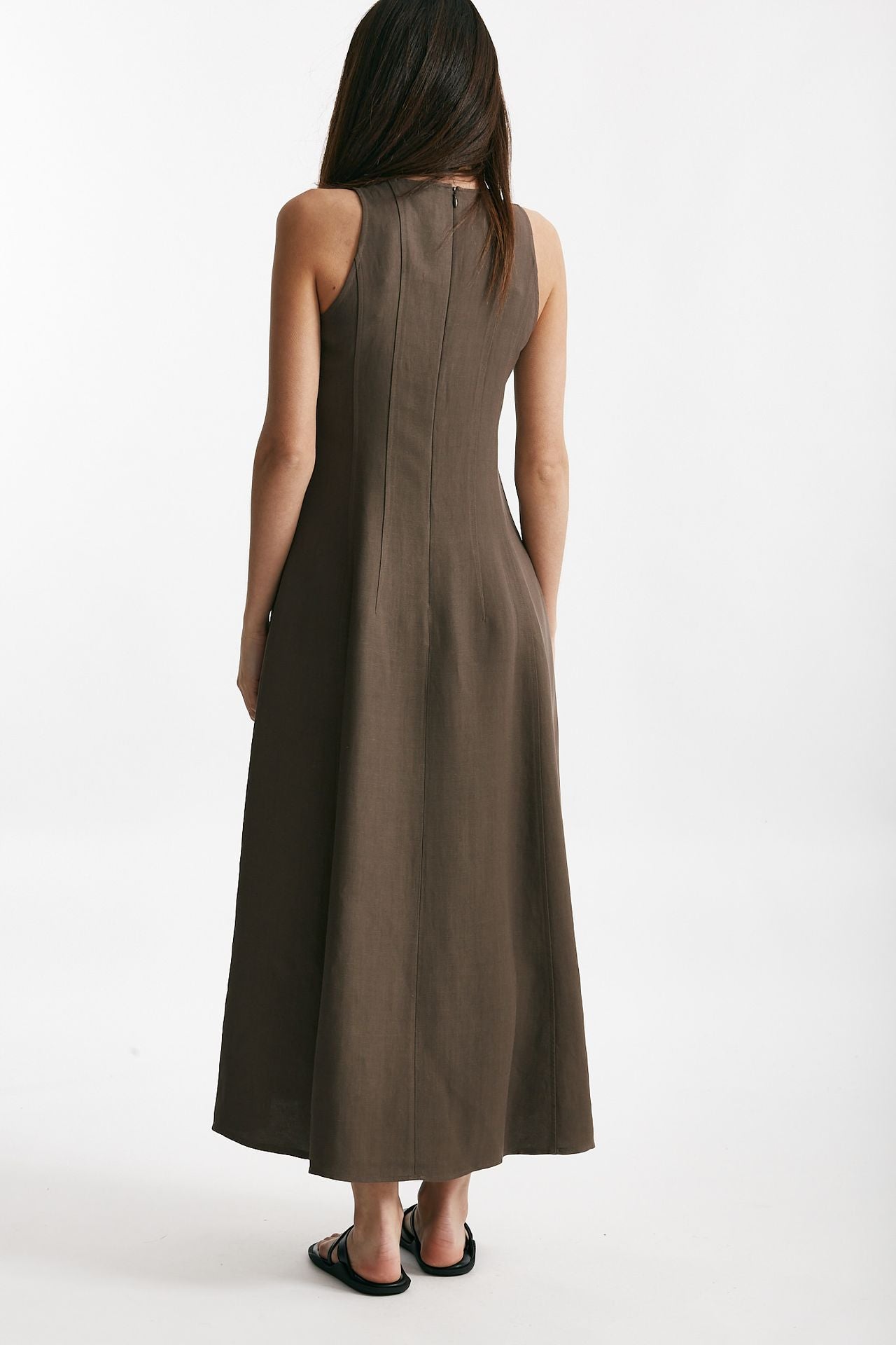 abito in viscosa e lino marrone donna Antonelli firenze - 3