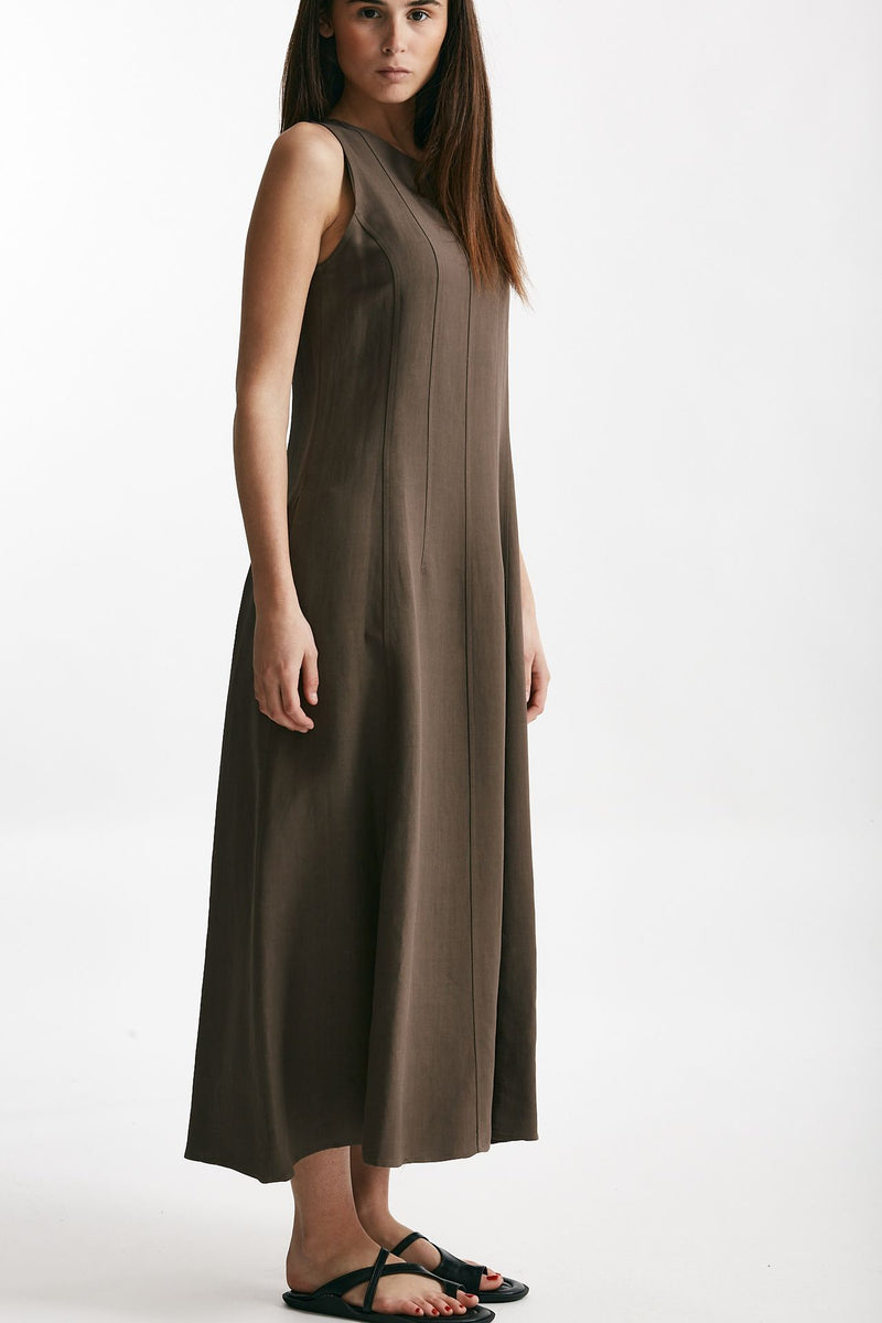 abito in viscosa e lino marrone donna Antonelli firenze - 4