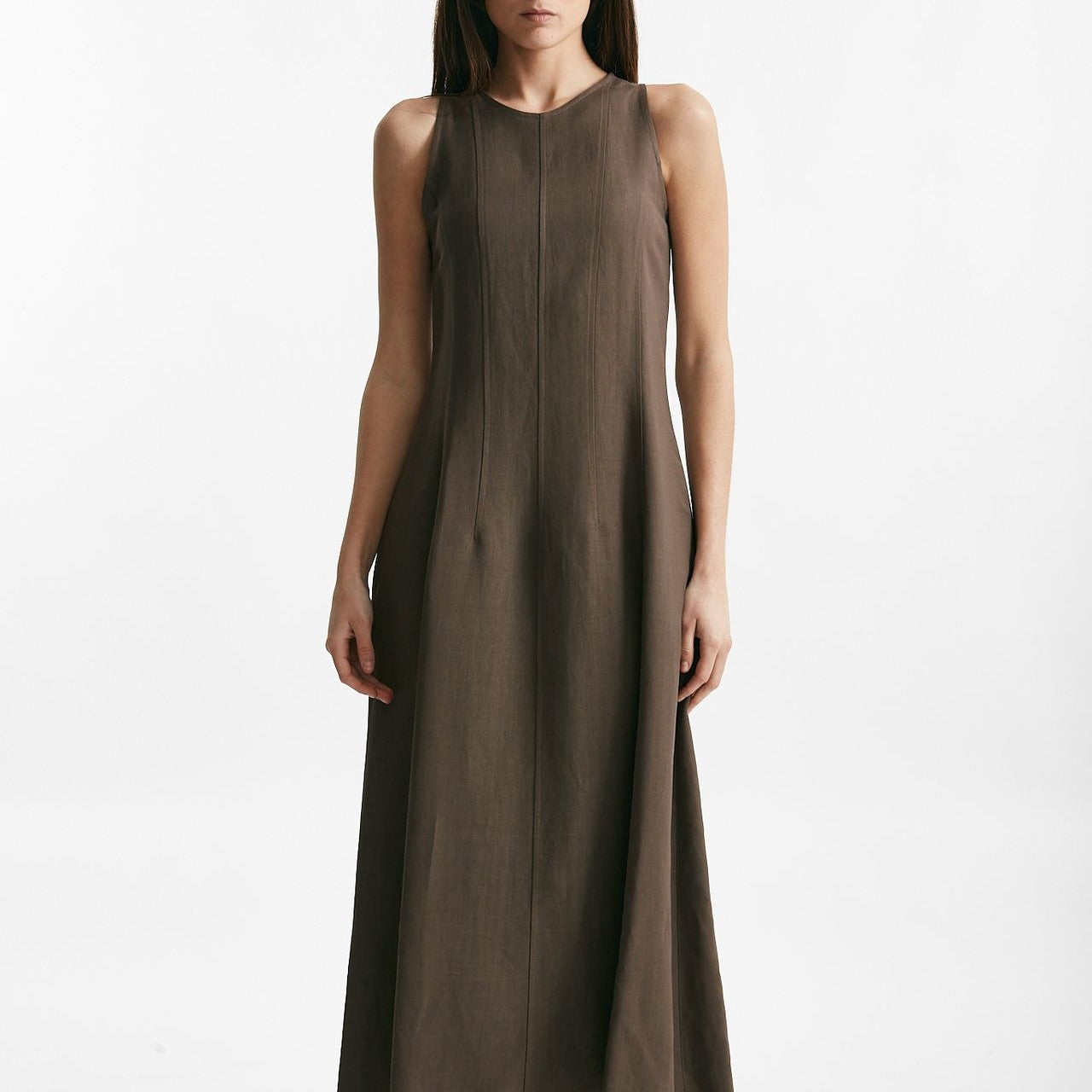 abito in viscosa e lino marrone donna Antonelli firenze - 7