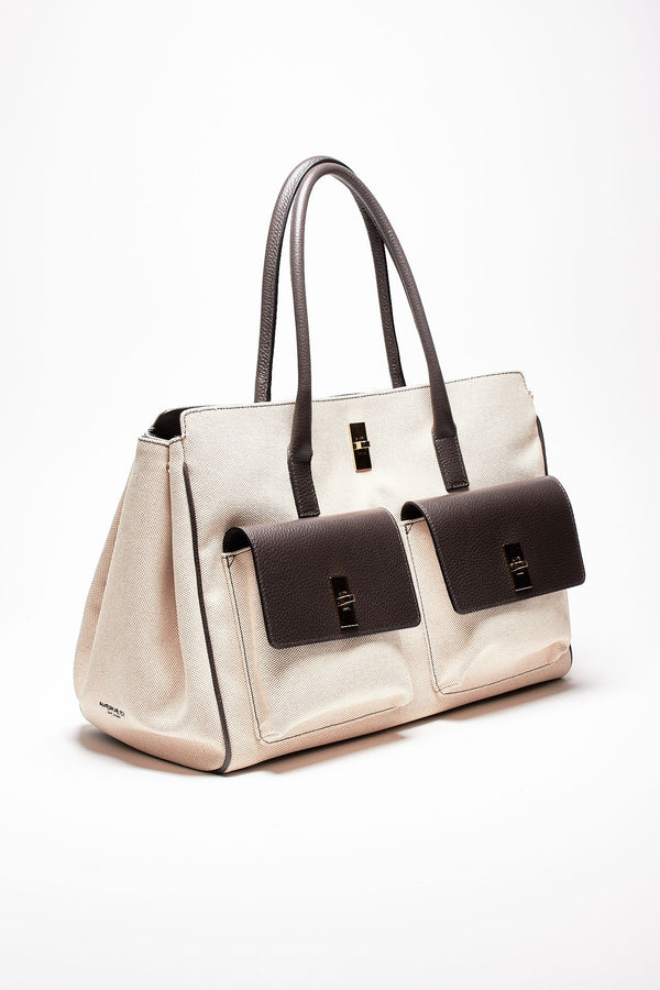 borsa in pelle e canvas soledad testa di moro donna Avenue 67