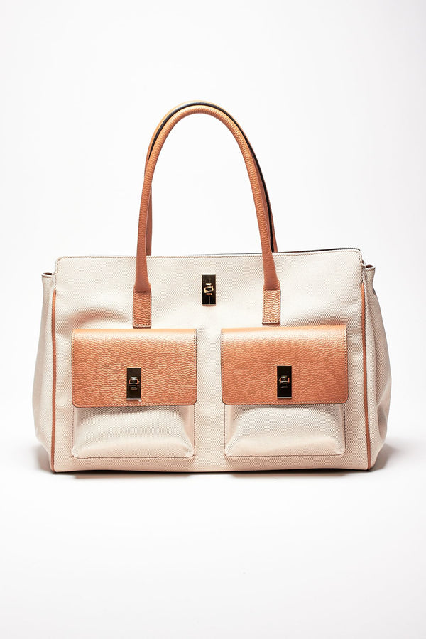 borsa in pelle e canvas soledad cuoio donna Avenue 67