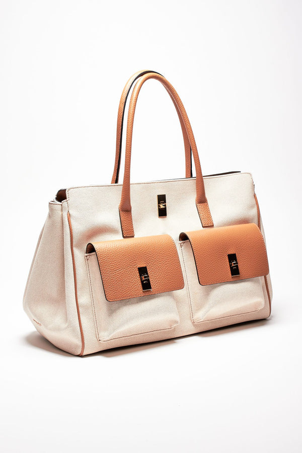 borsa in pelle e canvas soledad cuoio donna Avenue 67