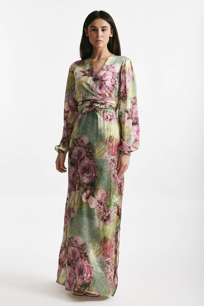 abito lungo fantasia rosa e verde donna Bellini - 1