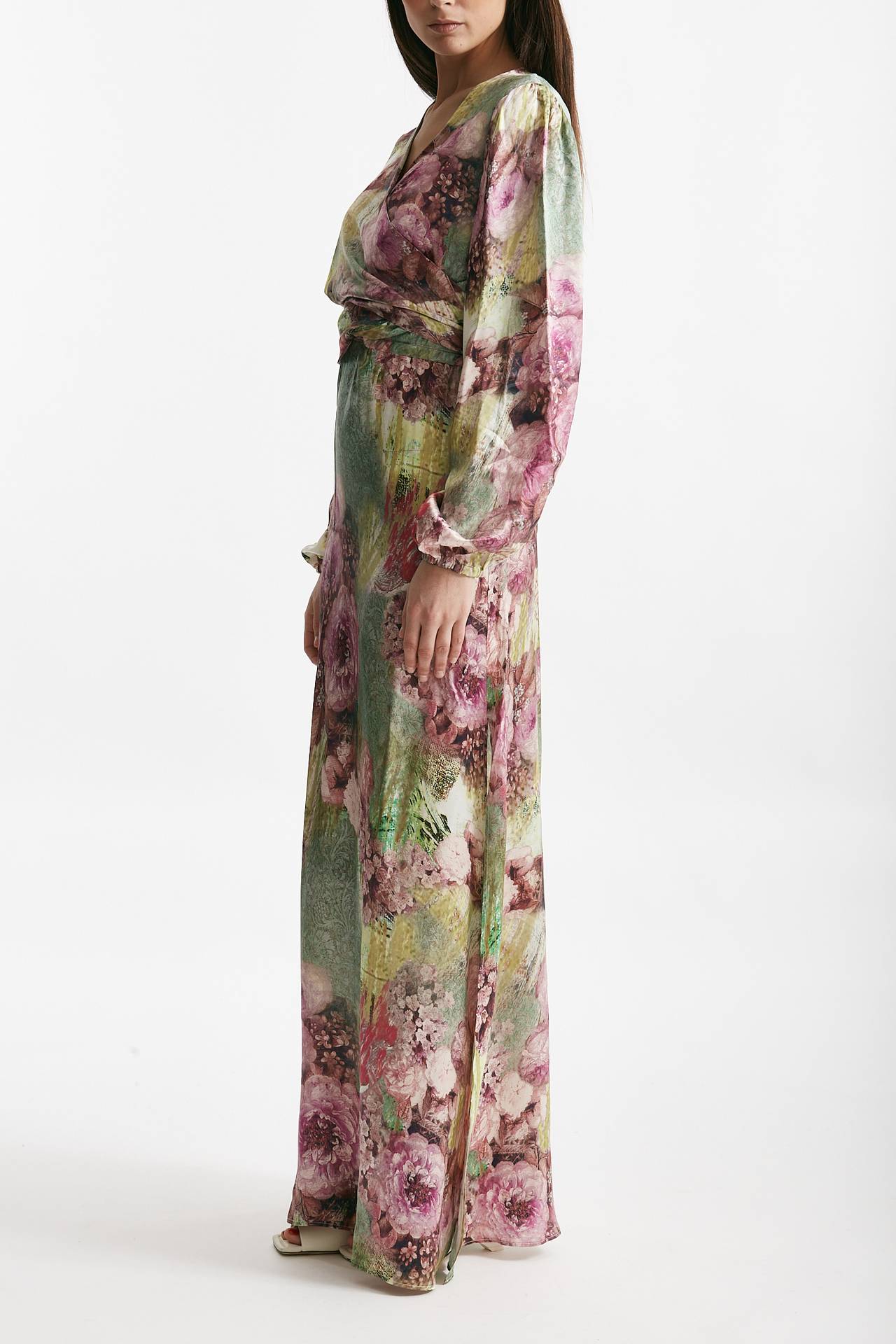 abito lungo fantasia rosa e verde donna Bellini - 2