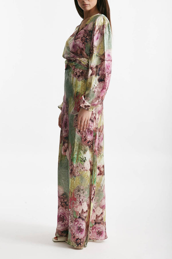 abito lungo fantasia rosa e verde donna Bellini