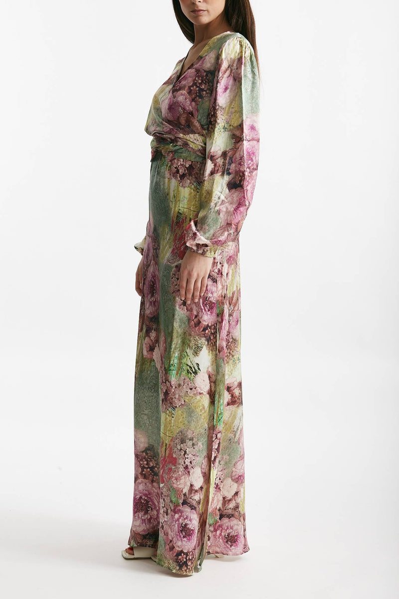 abito lungo fantasia rosa e verde donna Bellini - 2