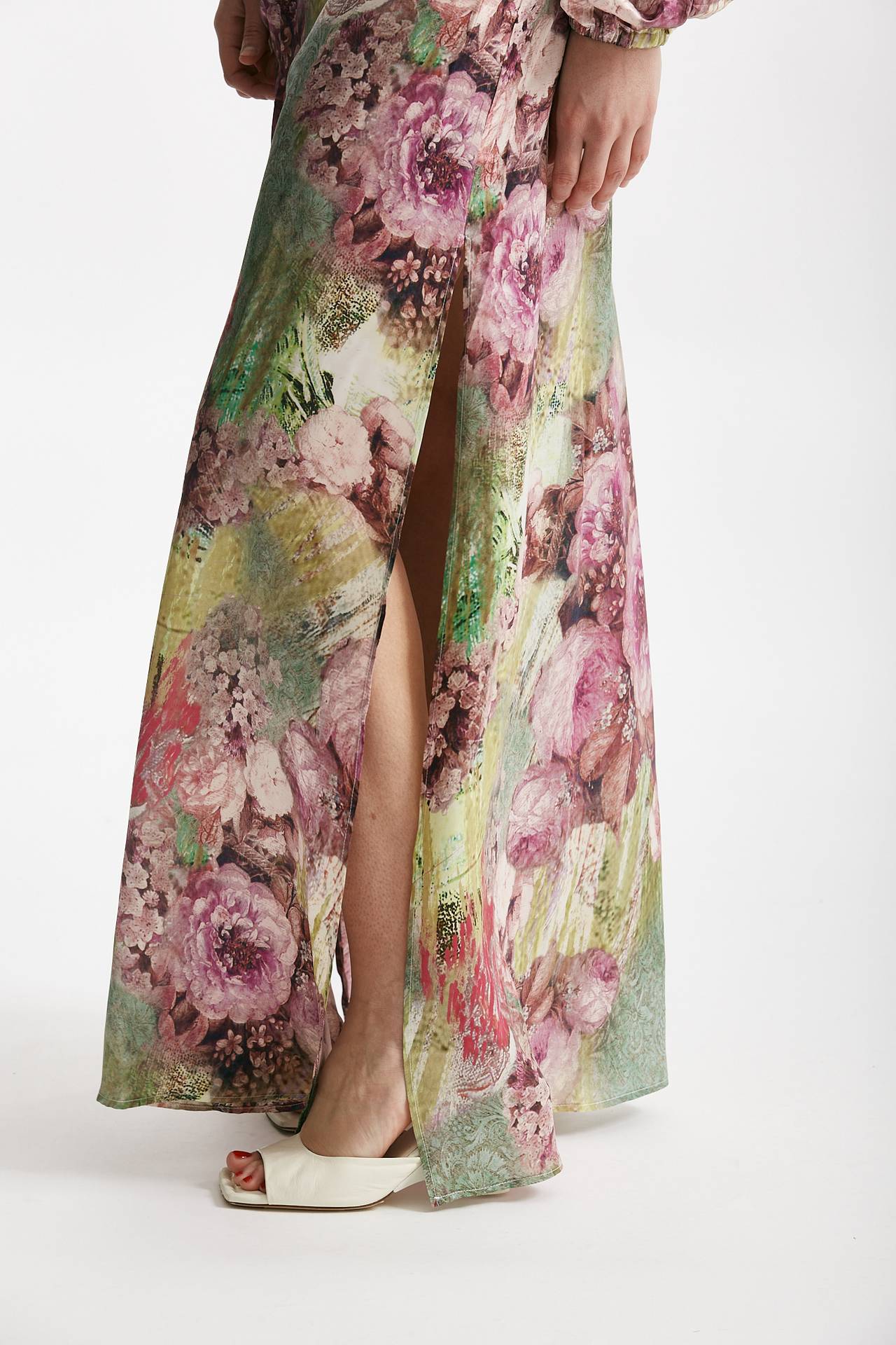 abito lungo fantasia rosa e verde donna Bellini - 5