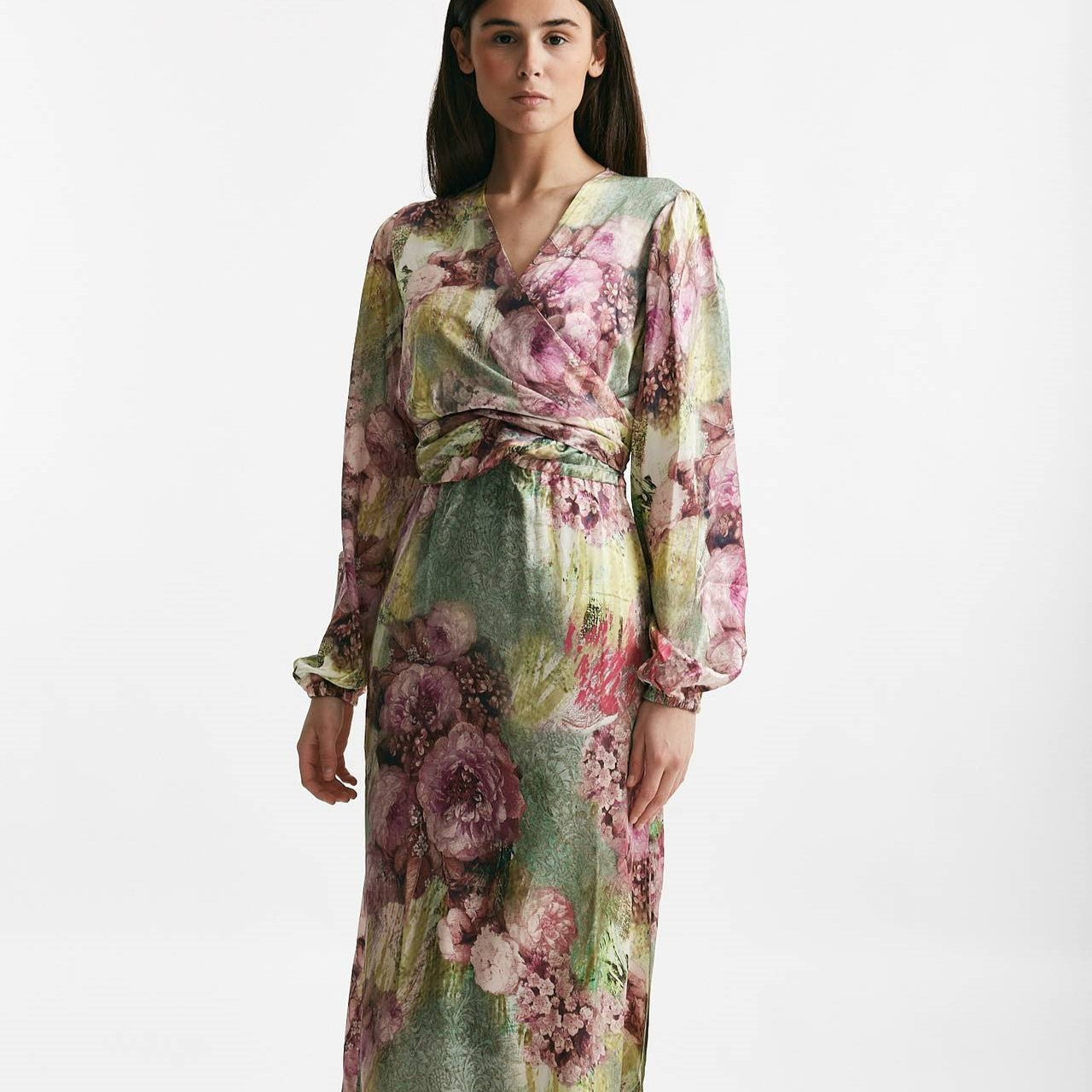 abito lungo fantasia rosa e verde donna Bellini - 7