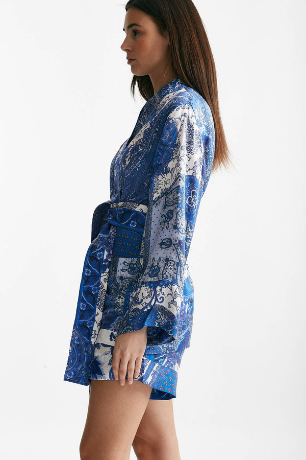 kimono in fantasia azzurra blu e bianca donna Bellini