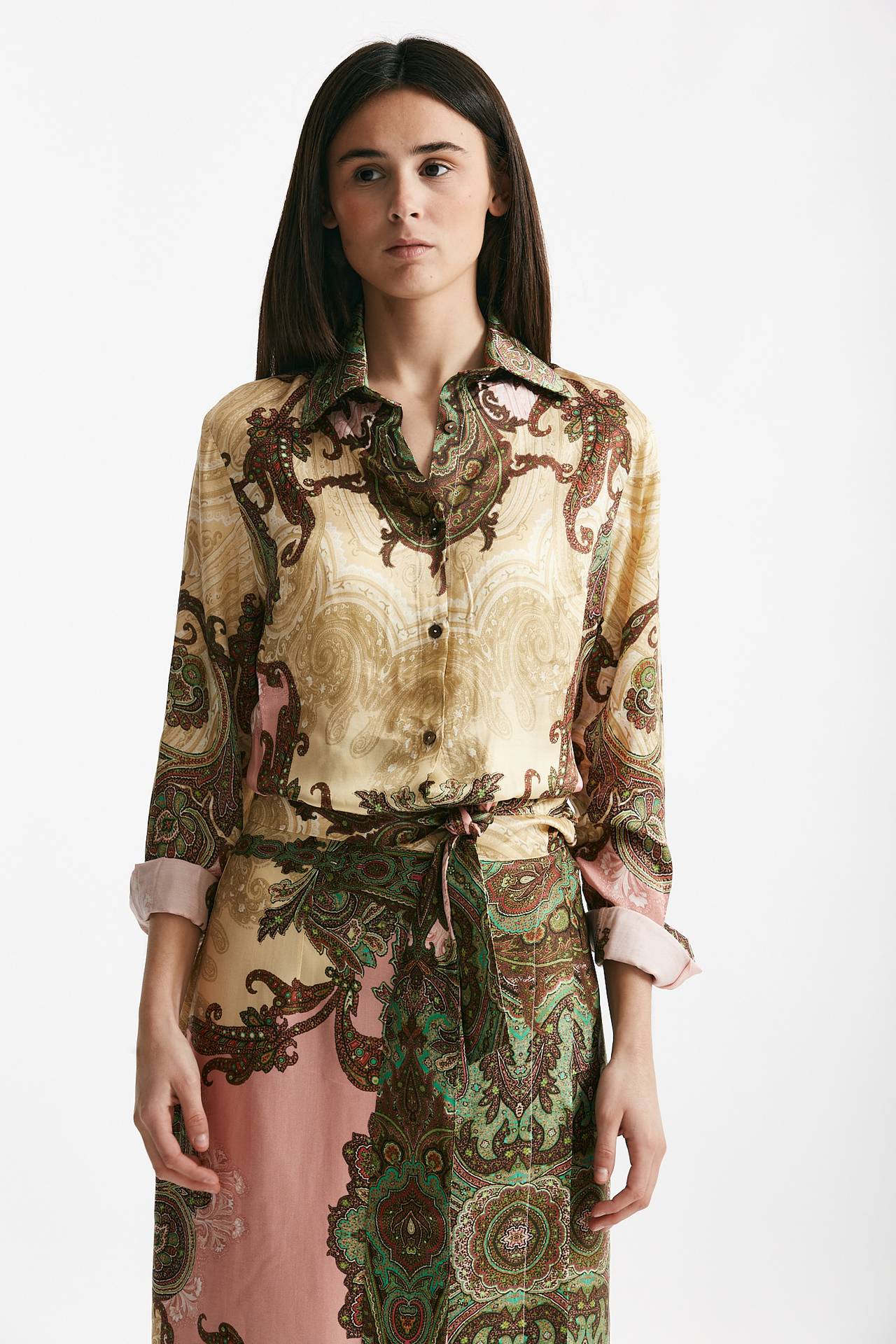 camicia in fantasia beige rosa e verde donna Bellini - 1