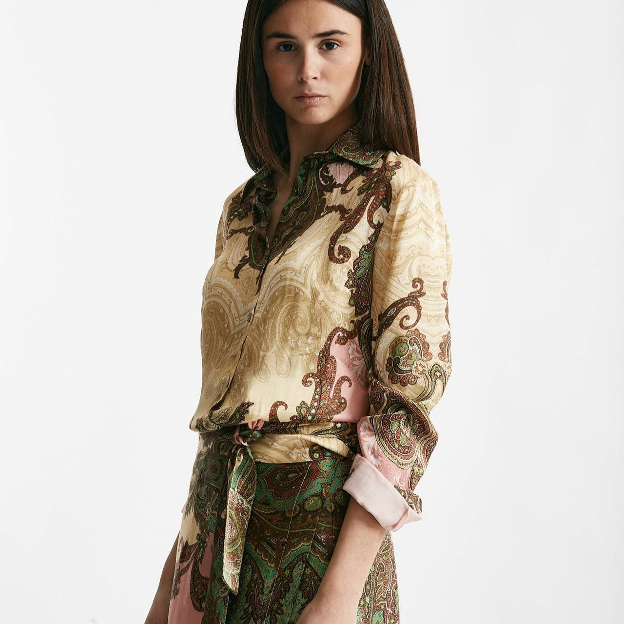 camicia in fantasia beige rosa e verde donna Bellini - 7