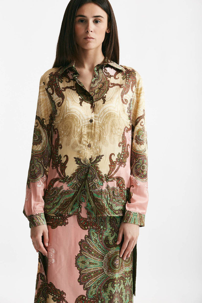 camicia in fantasia beige rosa e verde donna Bellini - 6