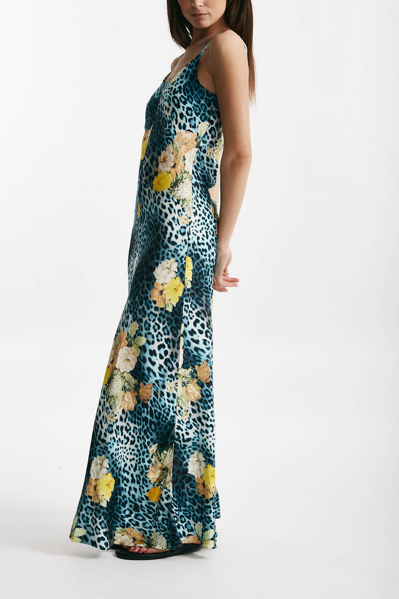abito lungo in viscosa fantasia animalier azzurra e gialla donna Bellini - 2