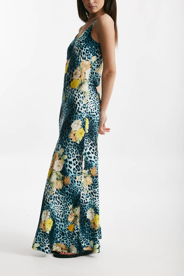 abito lungo in viscosa fantasia animalier azzurra e gialla donna Bellini
