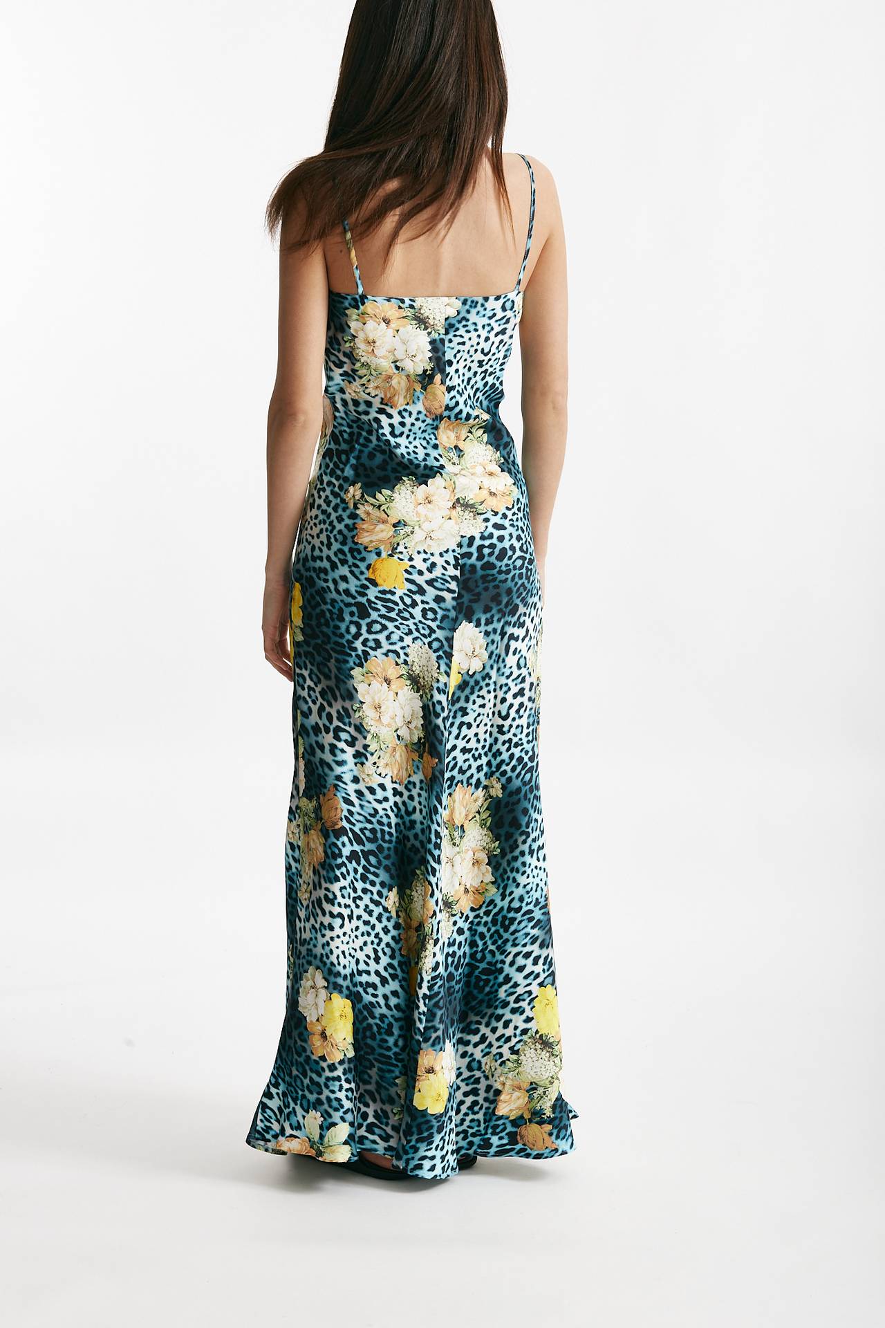 abito lungo in viscosa fantasia animalier azzurra e gialla donna Bellini - 3