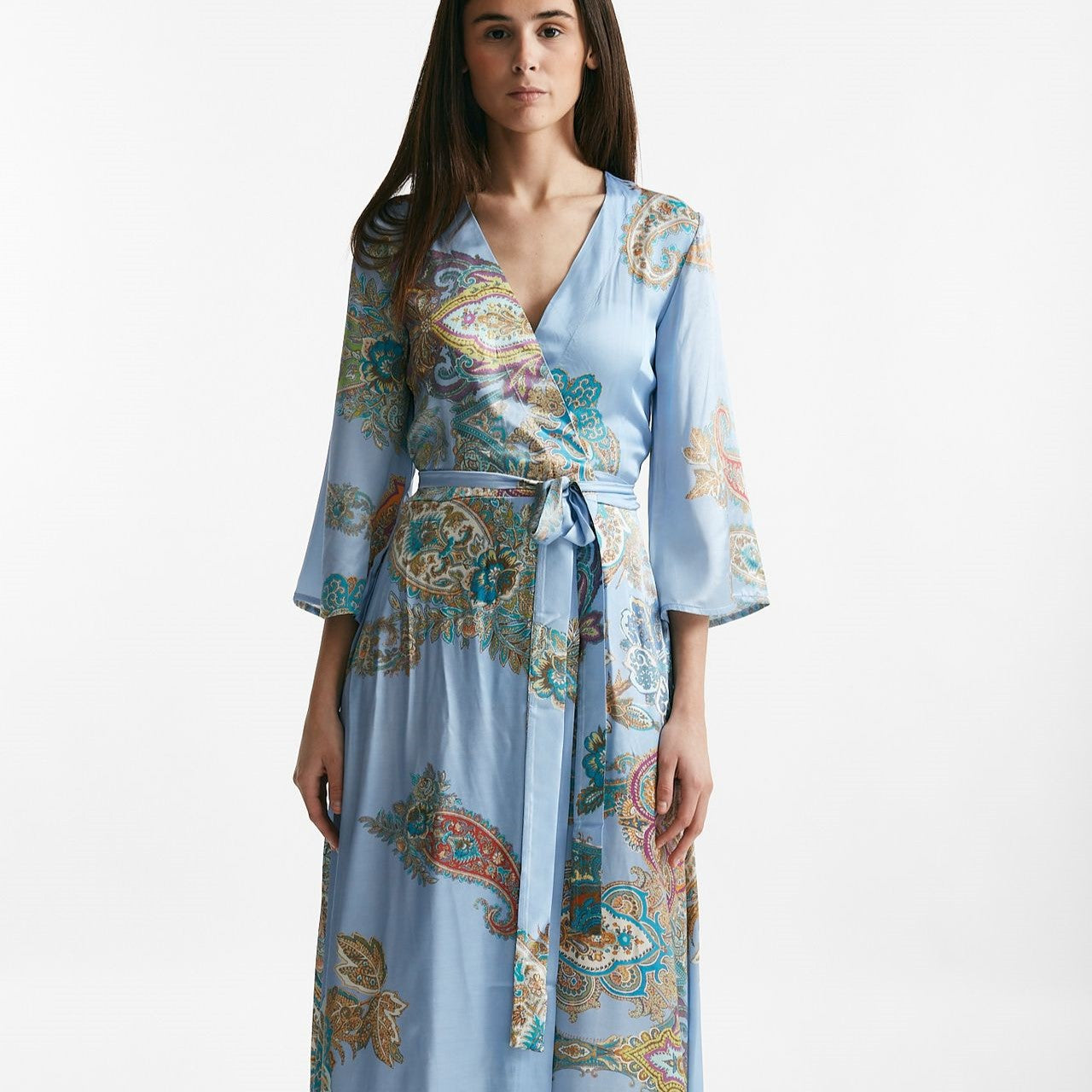 abito wrap in fantasia fantasia fondo azzurro donna Bellini - 8